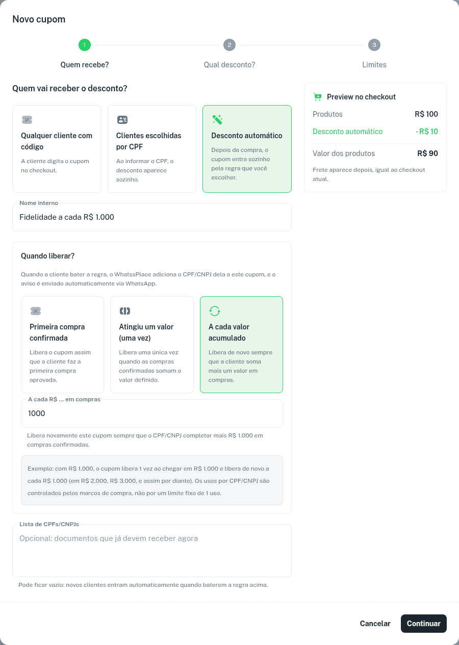 Regras de liberação do Desconto automático