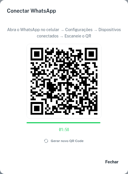 Janela Conectar WhatsApp com o código QR e o tempo restante